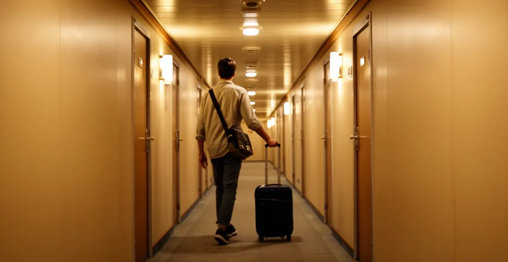 Ruhiger Kabinengang auf Nachtfähre nach Korsika