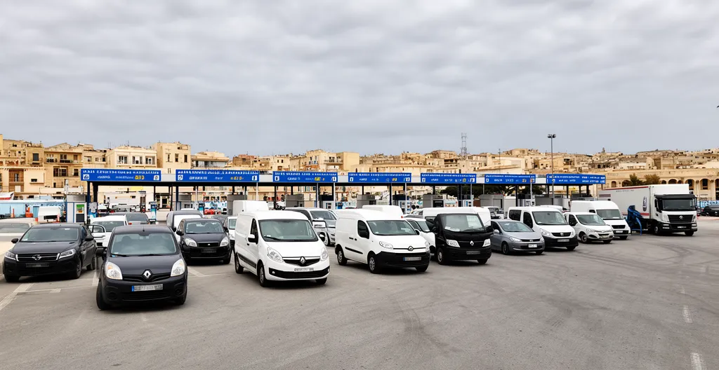 Korsika-Fähre Check-in Terminal mit wartenden Fahrzeugen